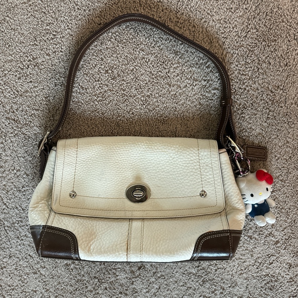 Coach Cream and Brown Shoulder Bag